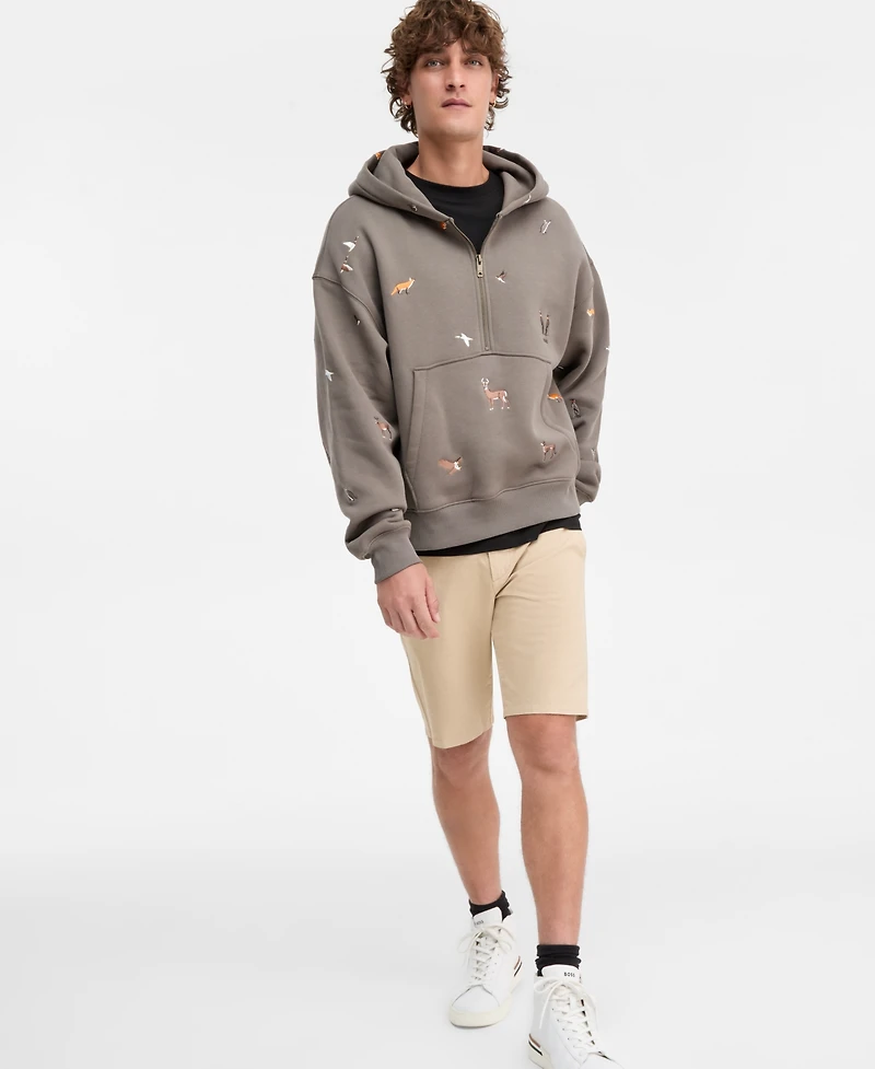 Hugo Boss Men's Dilanora Oversized Embroidered Animals Half-Zip Hoodie
