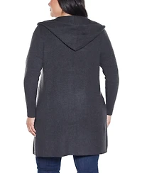 Belldini Plus Hooded Novelty-Stitch Coatigan Sweater