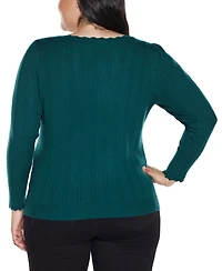 Belldini Plus Scalloped-Trim Boat Neck Sweater