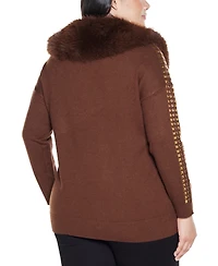 Belldini Plus Black Label Embellished Collar Cardigan Sweater