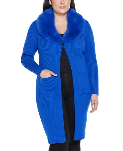 Belldini Plus Black Label Ribbed-Collar Duster Cardigan Sweater