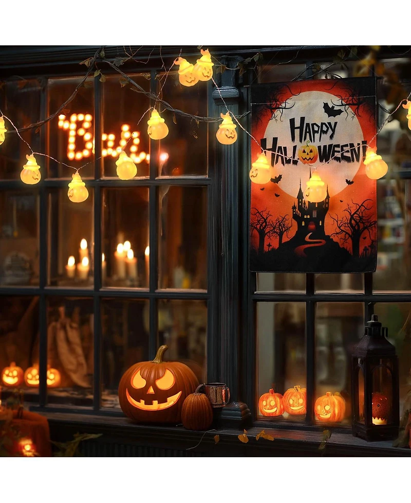 Yescom Halloween Pumpkin String Light with Garden Flag Full Moon Jack O Lantern Outdoor Yard Decorations 2025