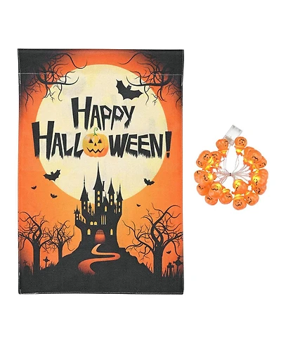 Yescom Halloween Pumpkin String Light with Garden Flag Full Moon Jack O Lantern Outdoor Yard Decorations 2025