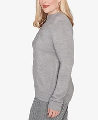Alfred Dunner Petite Jet Setter Floral Soutache Embroidered Sweater