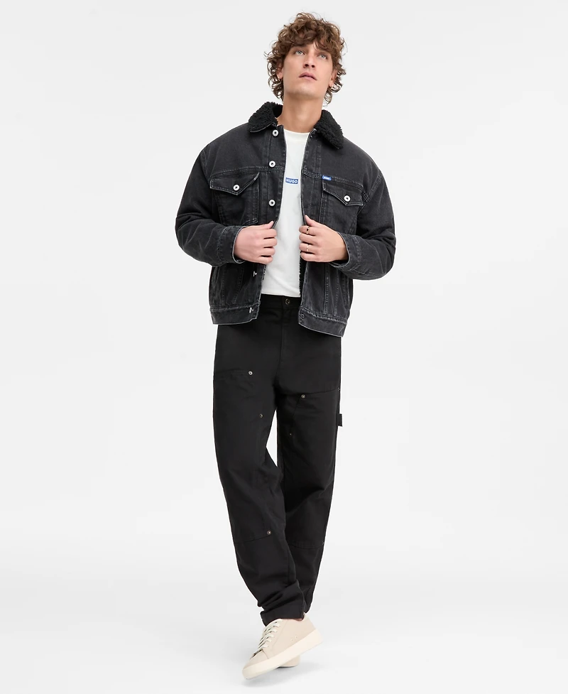 Hugo Boss Dex Stone Wash Denim Trucker Jacket with Fleece Collar