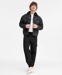 Hugo Boss Dex Stone Wash Denim Trucker Jacket with Fleece Collar
