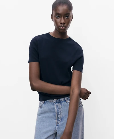 Mango Women's Short-Sleeved Fine-Knit Sweater