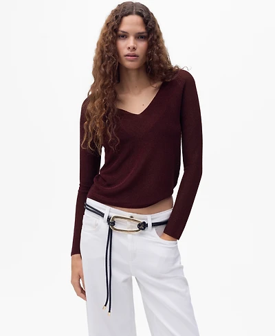 Mango Women's V-Neck Lurex Sweater