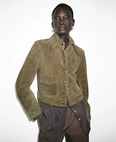 Mango Women's Buttons Suede Leather Jacket