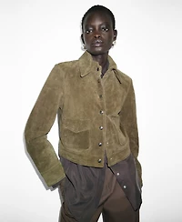 Mango Women's Buttons Suede Leather Jacket