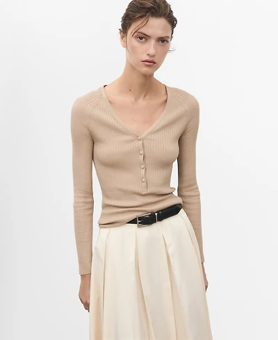 Mango Women's V-Neck Ribbed Knit Sweater