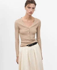 Mango Women's V-Neck Ribbed Knit Sweater
