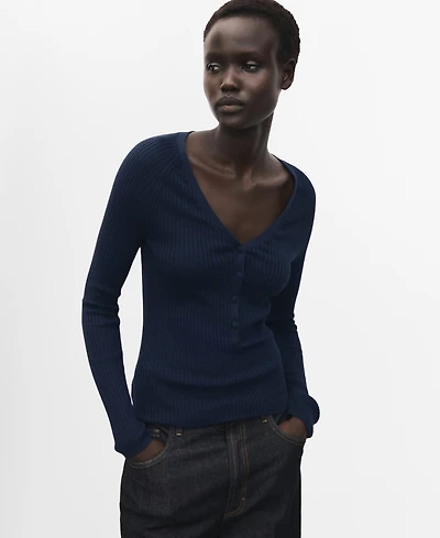 Mango Women's V-Neck Ribbed Knit Sweater