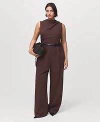 Mango Women's Draped Neck And Belt Long Jumpsuit