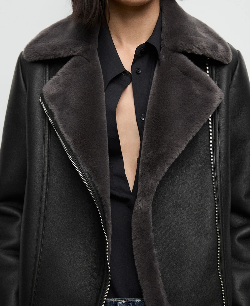 Mango Women's Fur-Effect Biker Jacket