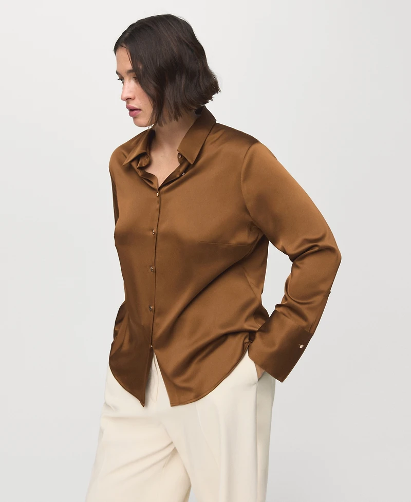 Mango Women's Satin Finish Flowy Shirt