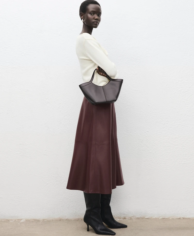 Mango Women's Leather-Effect Midi Skirt