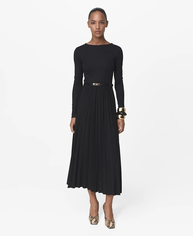 Mango Women's Belt Combined Pleated Dress