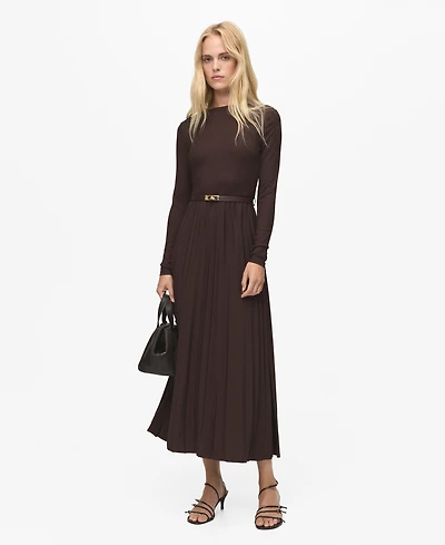 Mango Women's Belt Combined Pleated Dress