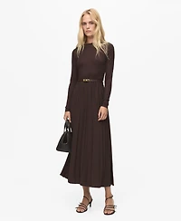 Mango Women's Belt Combined Pleated Dress