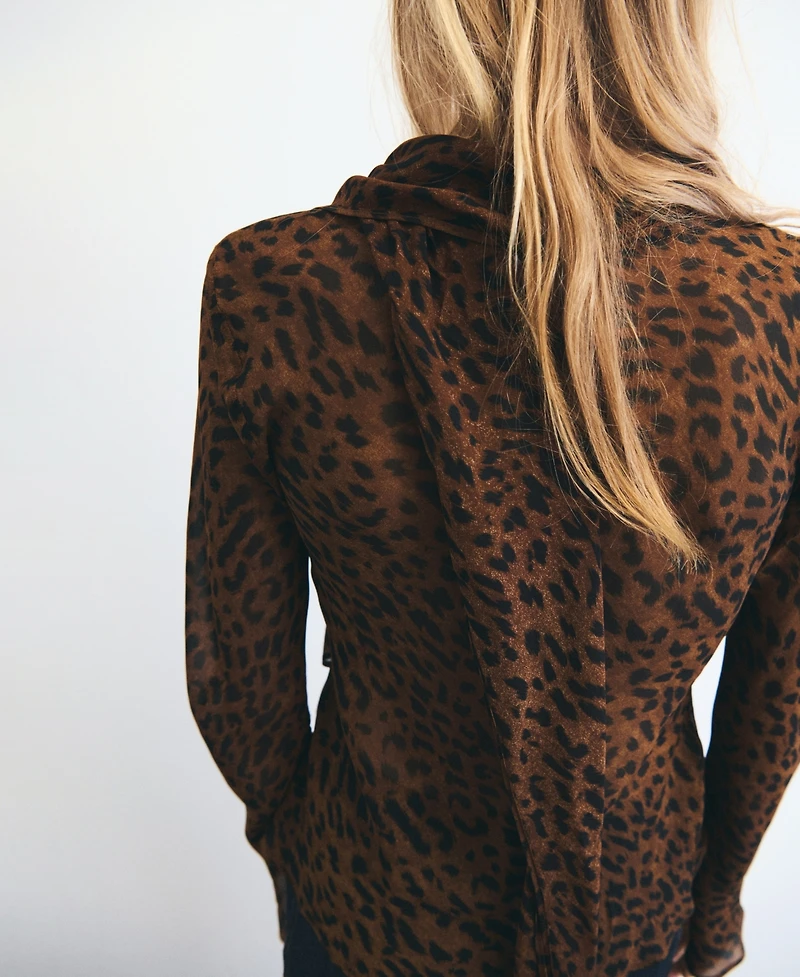 Mango Women's Scarf Detail Leopard Print Blouse