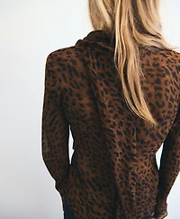 Mango Women's Scarf Detail Leopard Print Blouse