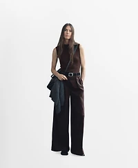 Mango Women's Combined Design Pinstripe Jumpsuit