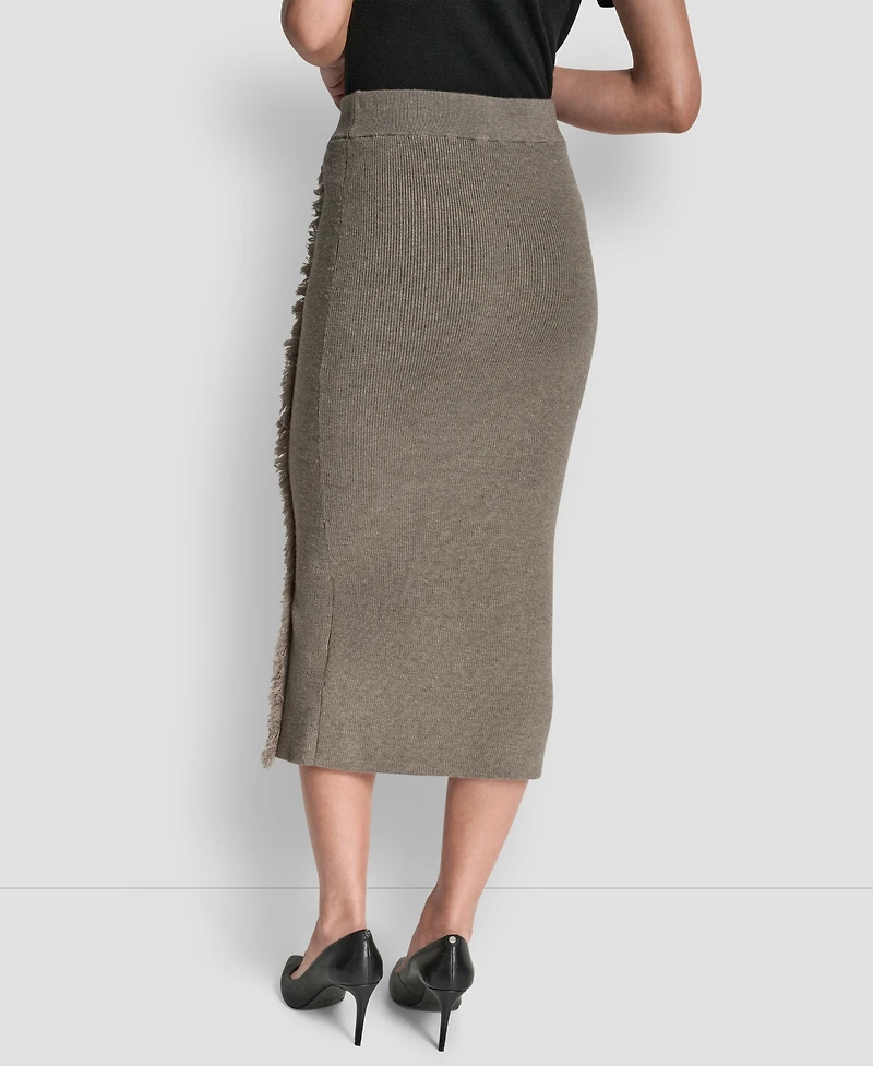 Dkny Women's Fringe Detail Bodycon Midi Sweater Skirt