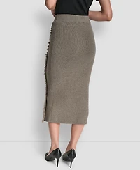 Dkny Women's Fringe Detail Bodycon Midi Sweater Skirt