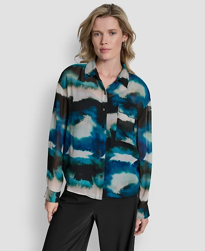 Dkny Women's Printed Long Sleeve Shirt