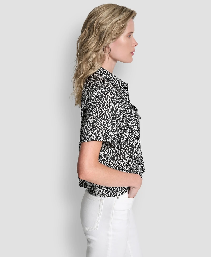 Dkny Women's Printed Camp Short Sleeve Shirt