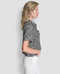 Dkny Women's Printed Camp Short Sleeve Shirt