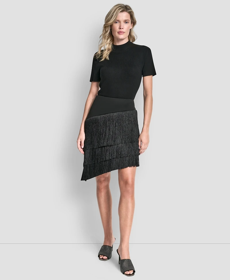 Dkny Women's High-Low Fringe Detail Skirt