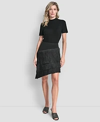 Dkny Women's High-Low Fringe Detail Skirt