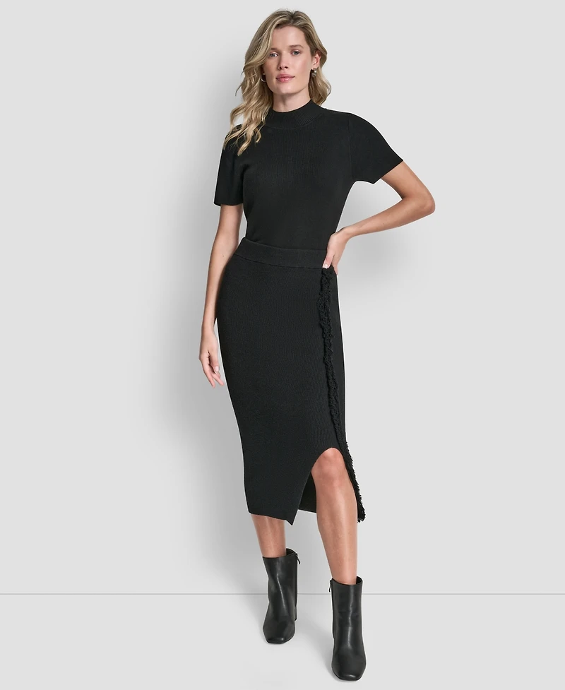 Dkny Women's Fringe Detail Bodycon Midi Sweater Skirt