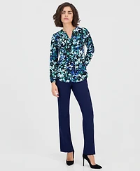 Ak Anne Klein Women's Printed Split-Neck Long-Sleeve Top