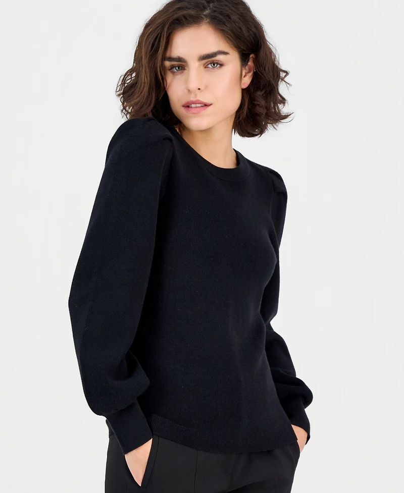 Ak Anne Klein Petite Puff-Sleeve Crewneck Sweater