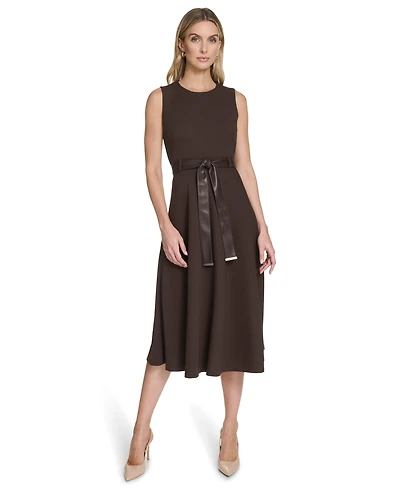 Calvin Klein Women's Belted Crewneck Midi Dress