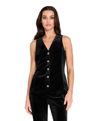 Tahari Asl Women's Collarless Velvet Vest