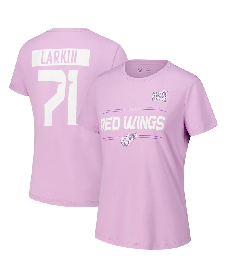 Levelwear Women's Dylan Larkin Lavender Detroit Red Wings Hockey Fights Cancer Anthem Name Number T-Shirt
