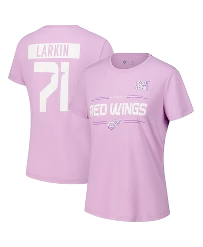 Levelwear Women's Dylan Larkin Lavender Detroit Red Wings Hockey Fights Cancer Anthem Name Number T-Shirt