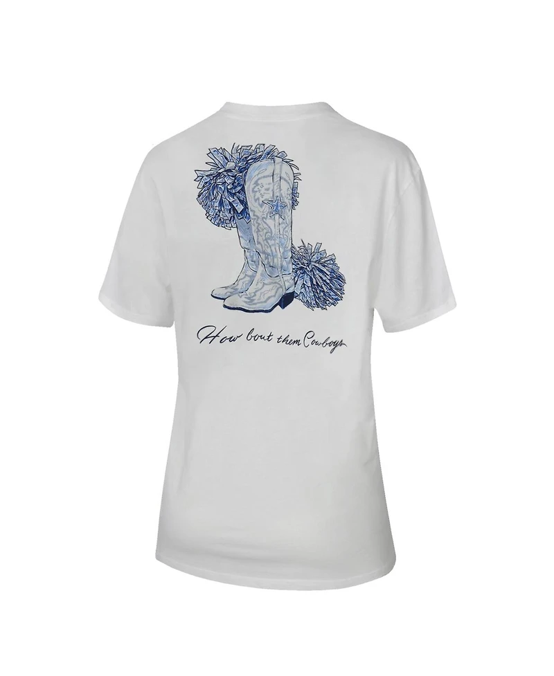 Lauren James Women's White Dallas Cowboys How Bout Boots Pocket T-Shirt