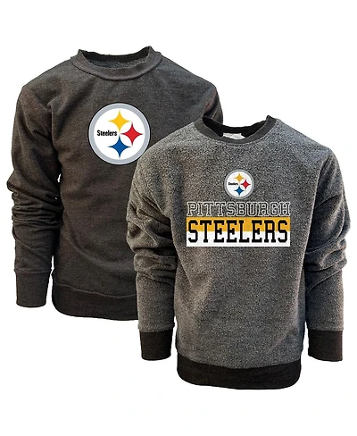 Wes & Willy Big Boys and Girls Black Pittsburgh Steelers Reversible Fleece Pullover Sweatshirt