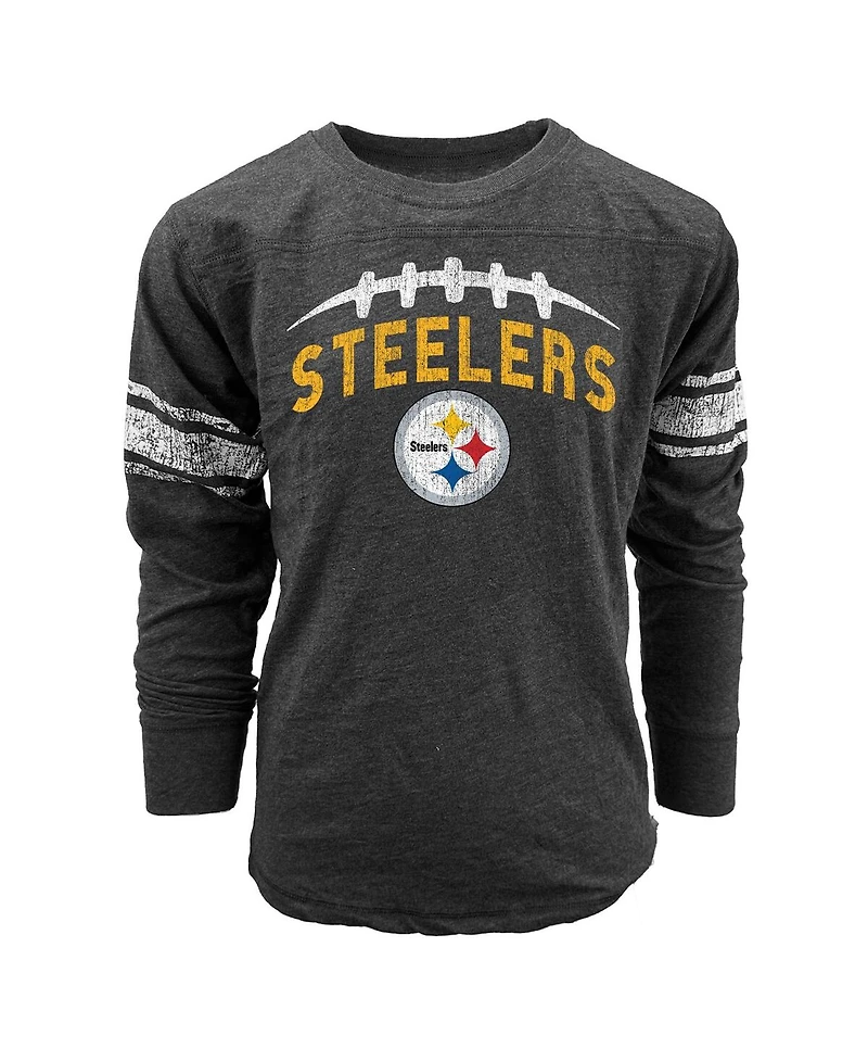 Wes & Willy Big Boys and Girls Black Pittsburgh Steelers Football Long Sleeve T-Shirt
