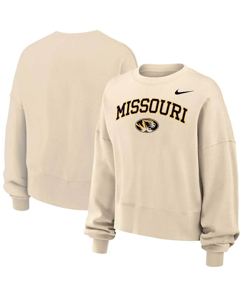 Nike Women's Natural Missouri Tigers Phoenix Fleece Oversized Cropped Sweatshirt