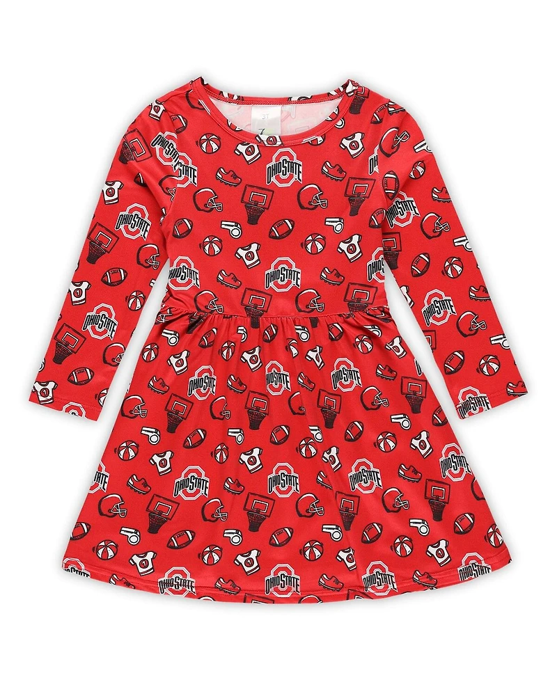 ZooZatz Girls Toddler Scarlet Ohio State Buckeyes All-Over Print Football Dress