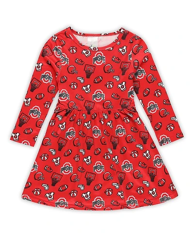 ZooZatz Girls Toddler Scarlet Ohio State Buckeyes All-Over Print Football Dress