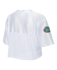 ZooZatz Women's White Florida Gators Mesh Cropped V-Neck T-Shirt