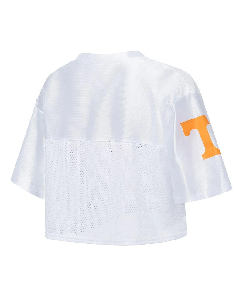 ZooZatz Women's White Tennessee Volunteers Mesh Cropped V-Neck T-Shirt