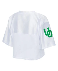 ZooZatz Women's White Oregon Ducks Mesh Cropped V-Neck T-Shirt